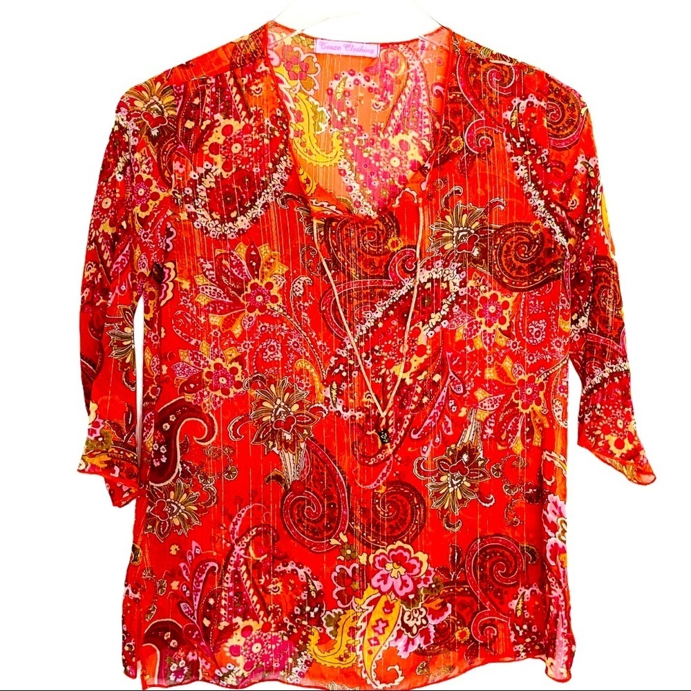 TEASE CLOTHING Orange SeeThrough Blouse Size Small